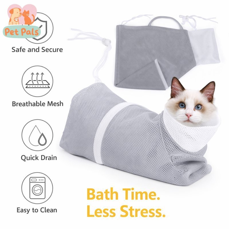 Cat Bathing Bag Grooming Net Anti Scratch Shower Restraint Mesh ...