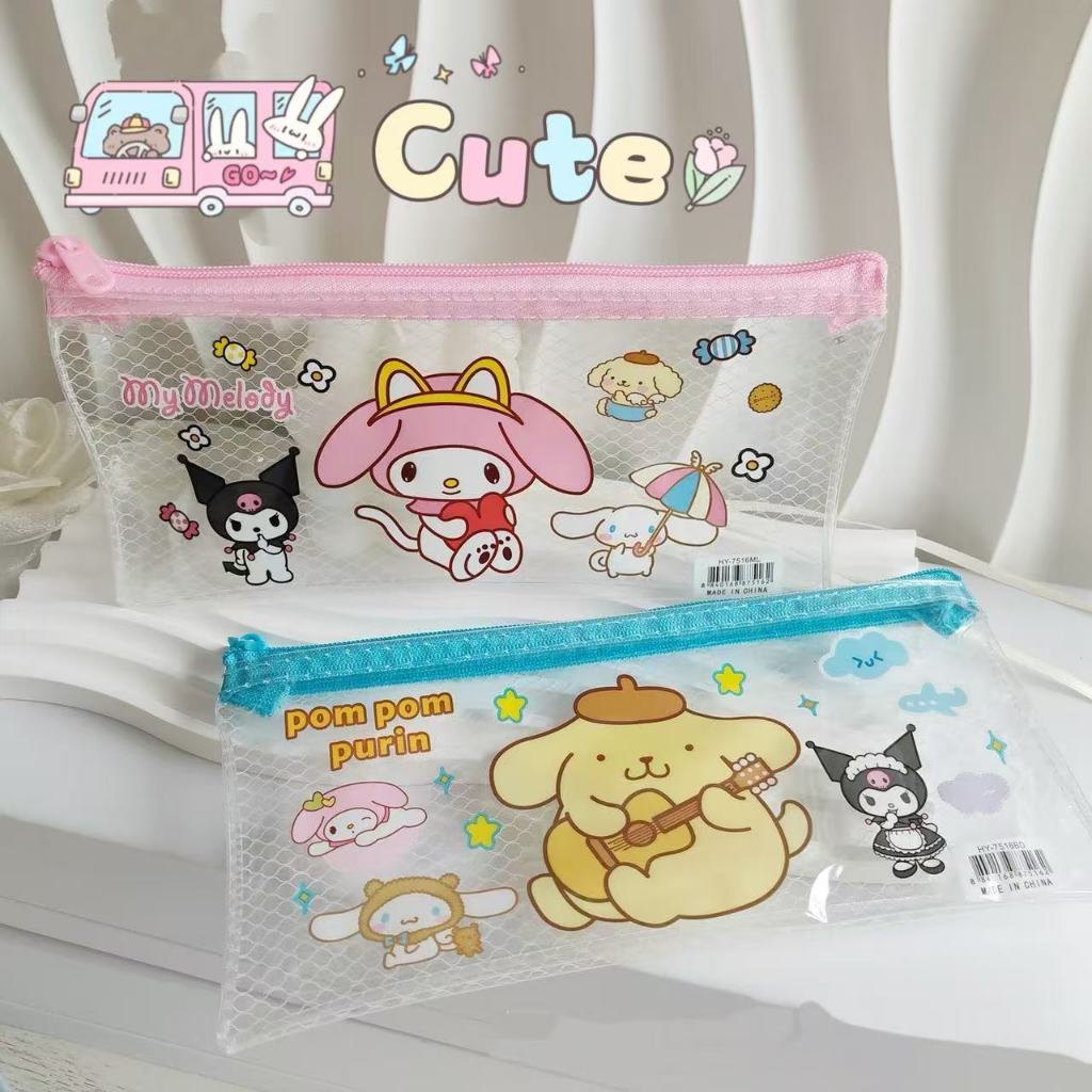 Cartoon Pencil Case Waterproof Stationary Mesh Pen Bag Transparent ...