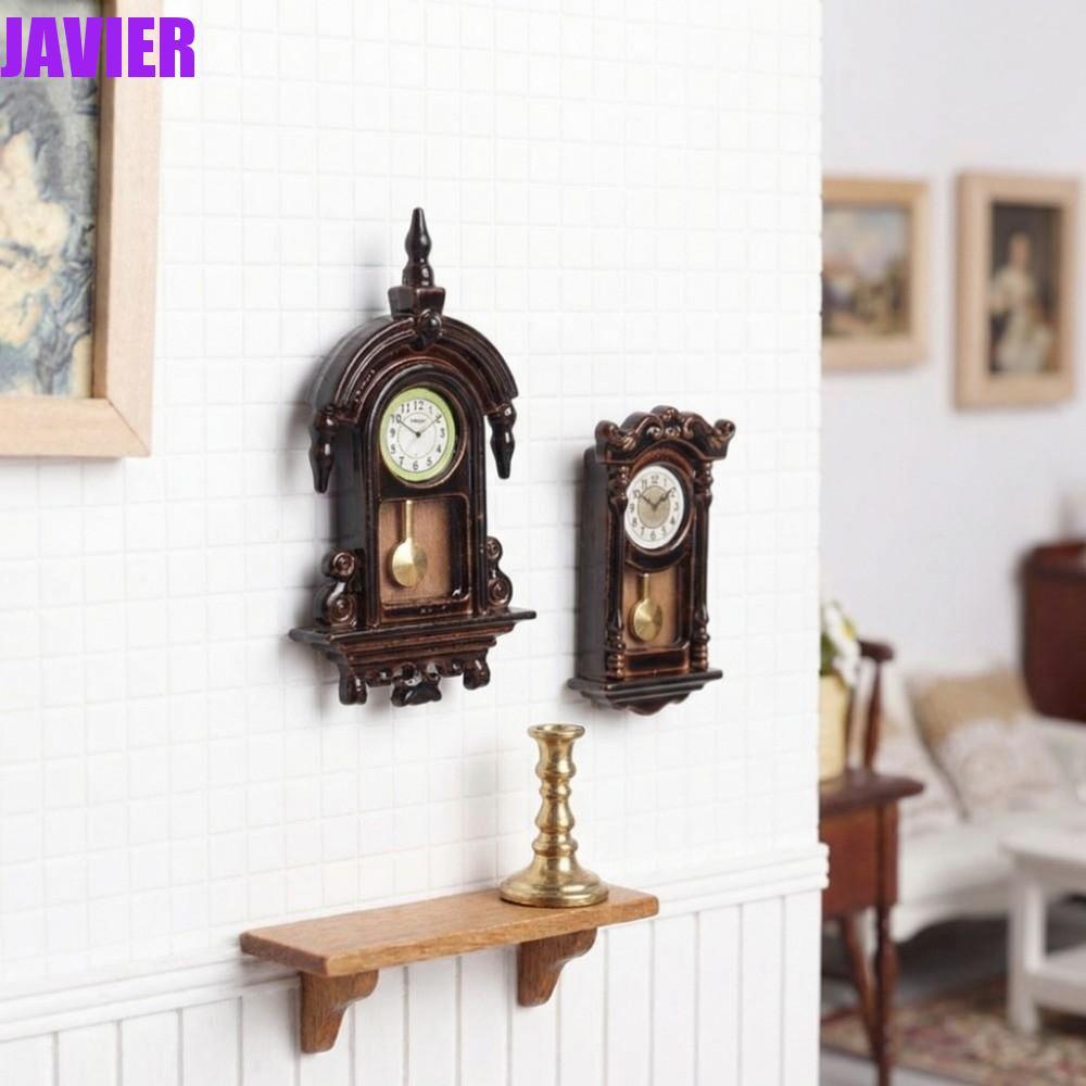 JAVIER Dollhouse Wall Clock, Alloy Material Wooden Design Vintage Clock ...