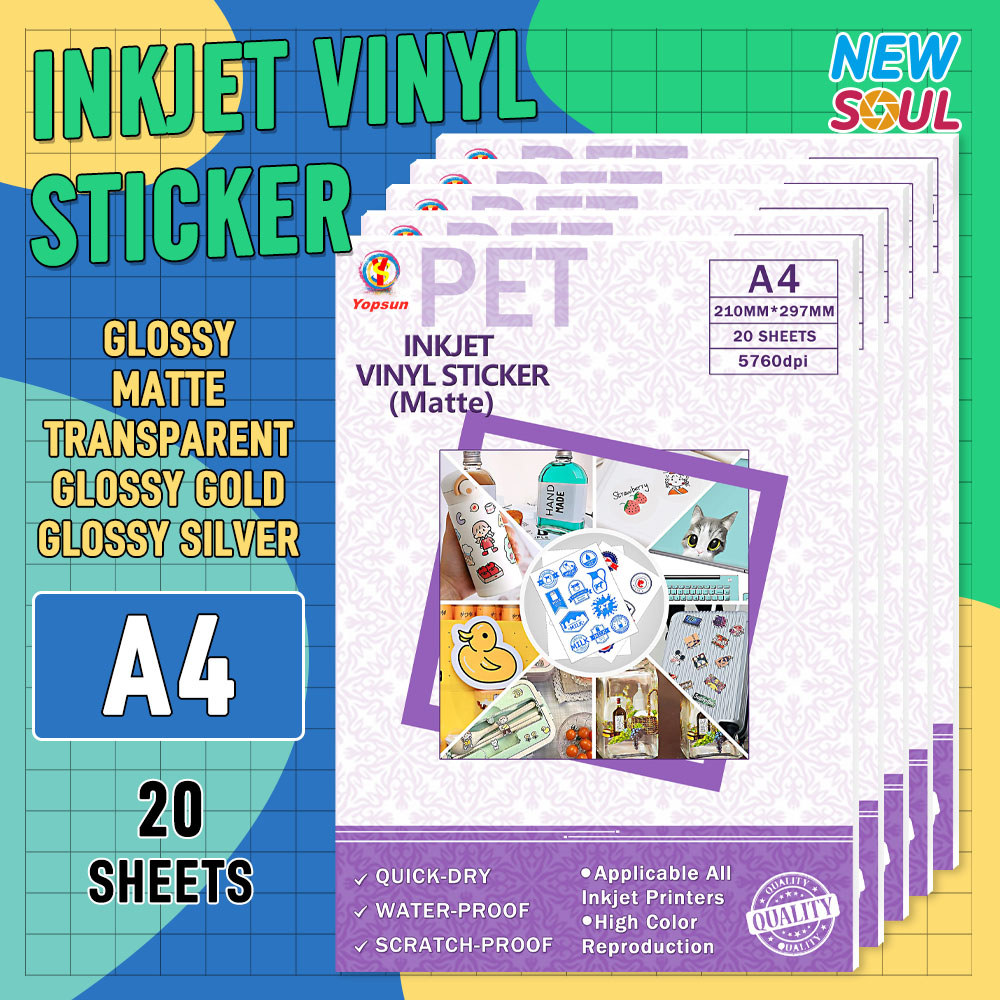 Waterproof Inkjet Vinyl Sticker A4 Label Sticker 5760dpi 20Sheets ...