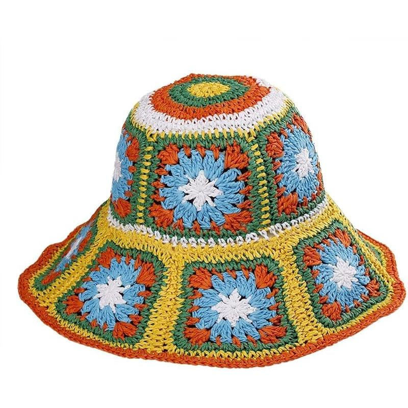 Women Straw Sun Hat Floral Woven Crochet Bucket Hat Y2k  display picture 1