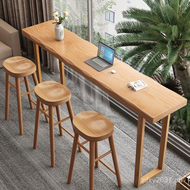 Nordic table and chair set, high bar table, solid wood j&Balcony wall ...