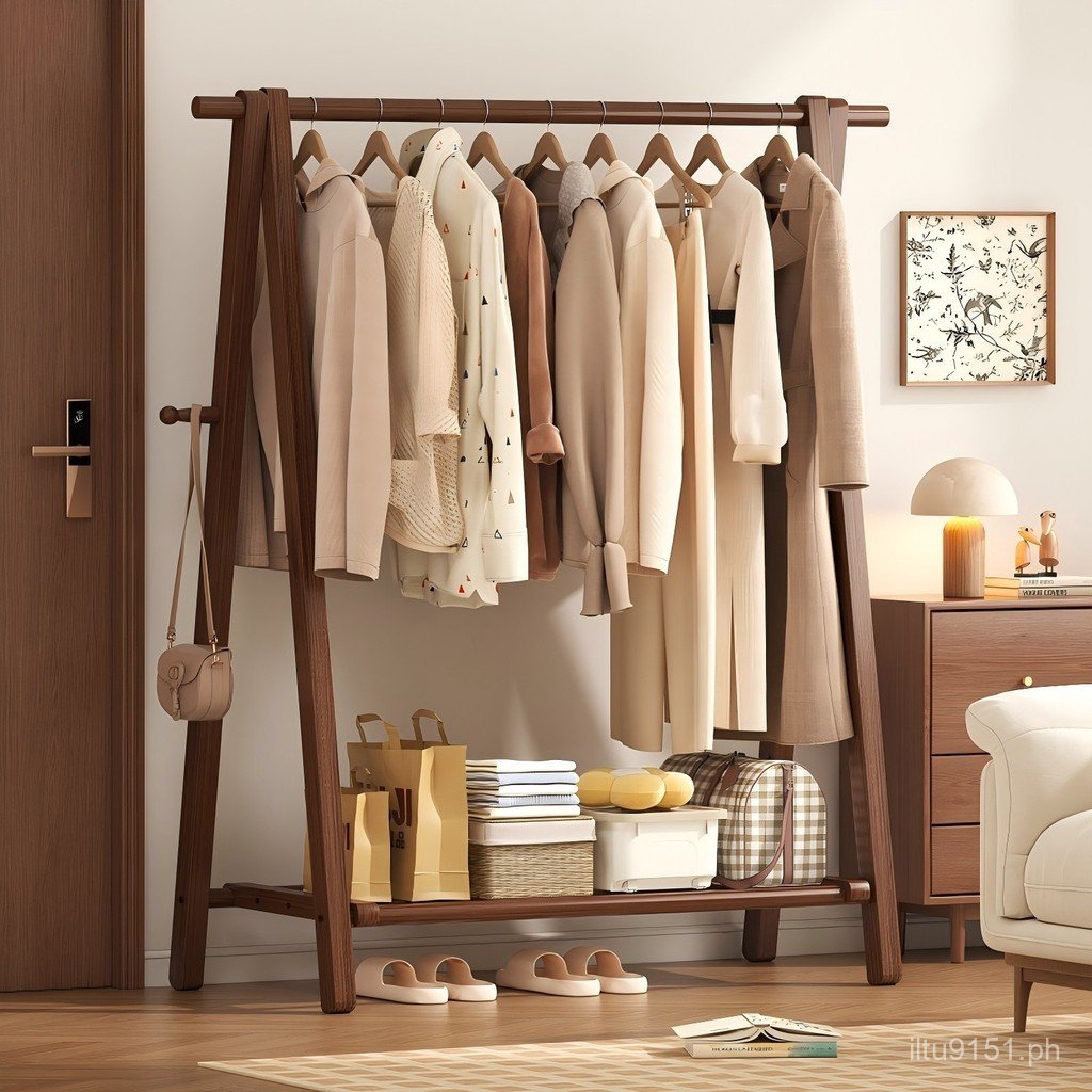 2026Simple hanging rack, solid wood clothes and hat rack, bedroom ...