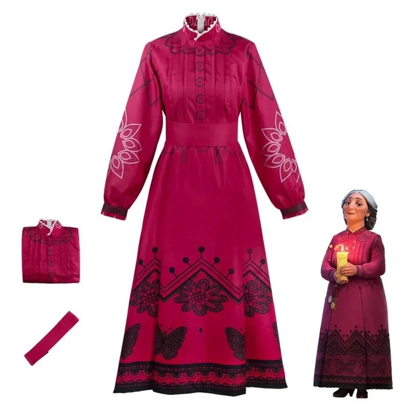 alma pink dress movie Movie Encanto Mirabel Cosplay Costume Grandma Abuela Alma Dresses Belt  Halloween Cosplay Mirabel Clothes