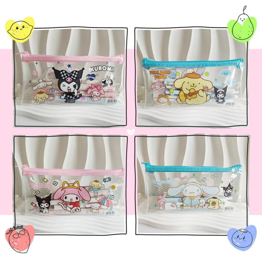 Cartoon Pencil Case Waterproof Stationary Mesh Pen Bag Transparent ...