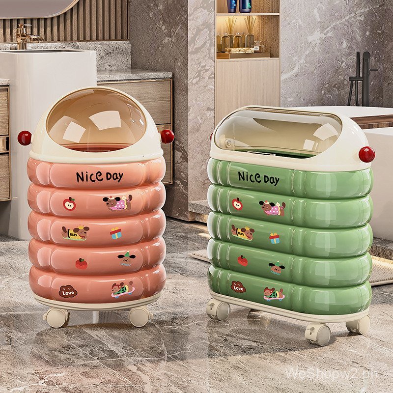 Cartoon cute indoor/outdoor wheeled sealed trash bin with wheels ...