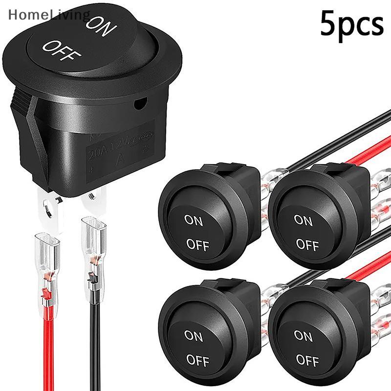5Pcs 12V Mini Round Rocker Switch ON/OFF SPST 2Pin With Wire For Car RV ...