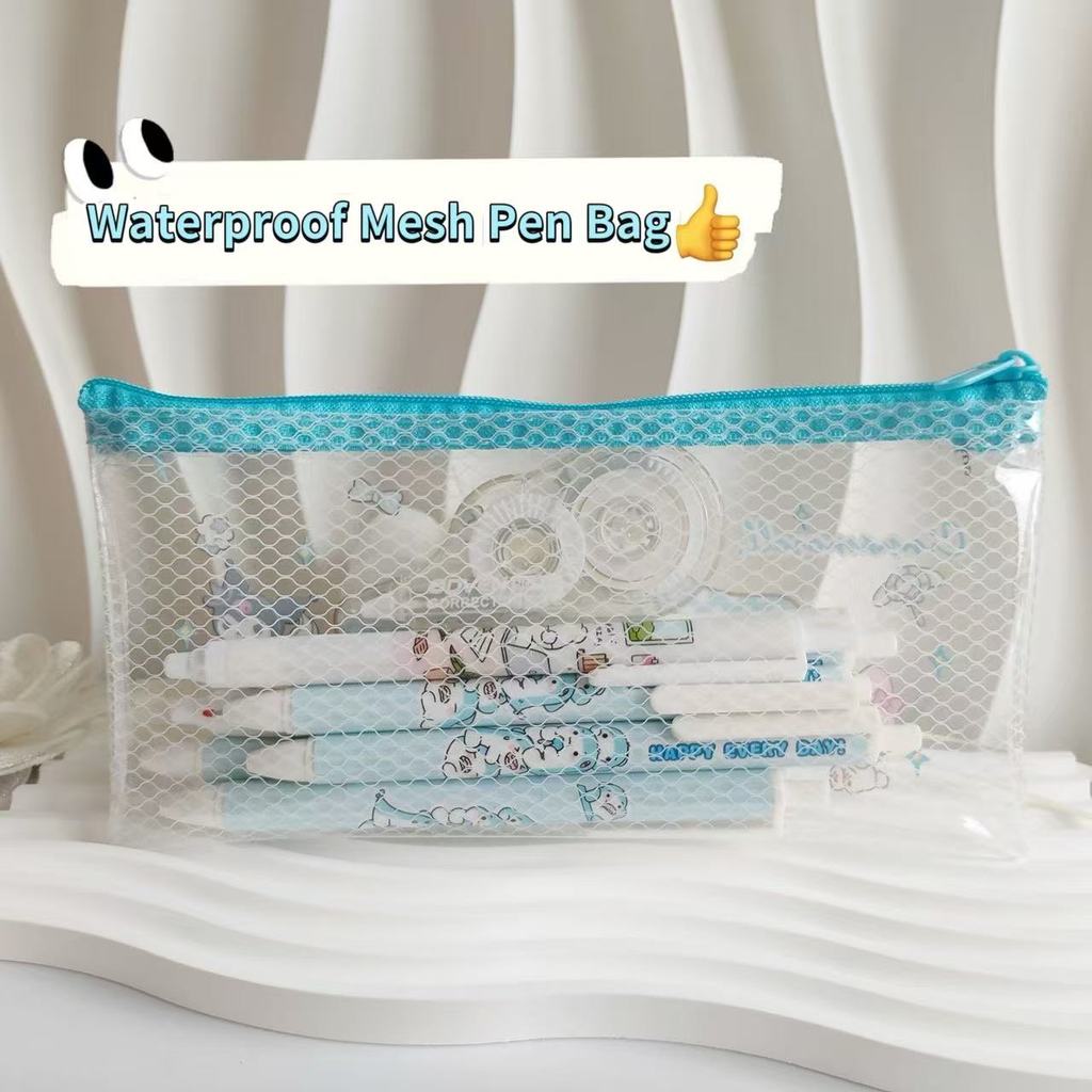 Cartoon Pencil Case Waterproof Stationary Mesh Pen Bag Transparent ...