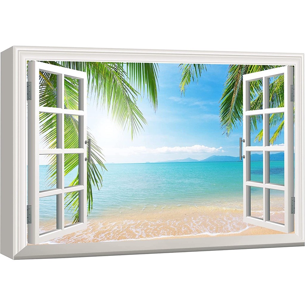 Window View Tropical Landscape with Beach and Palm Trees Gallery ...