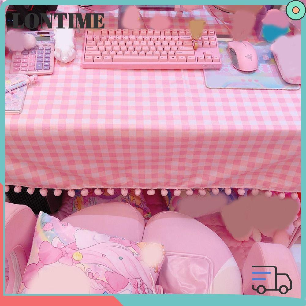 LONTIME STORE Plaid Desk Cloth, Rectangular Cotton Girls Hot Pink ...