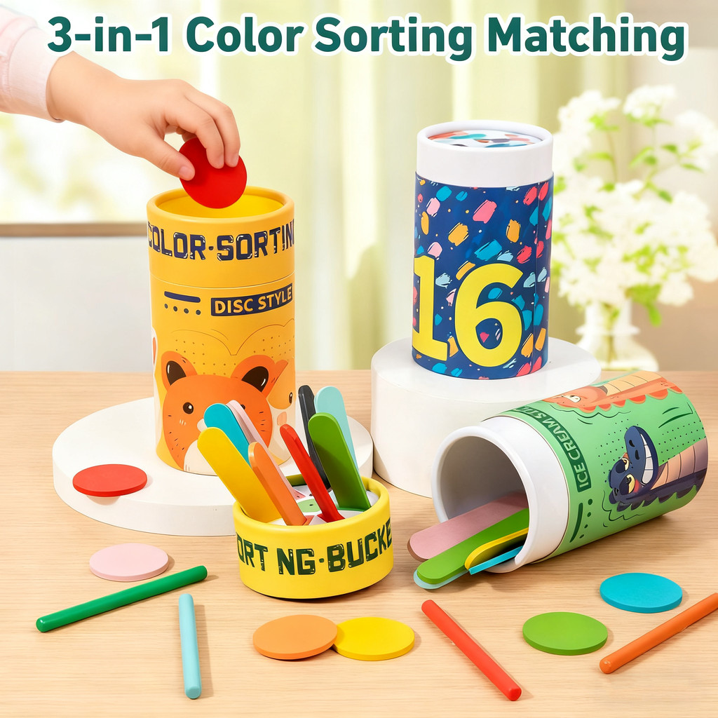 3-in-1 Montessori Color Sorting Matching Bucket - Educational Color ...