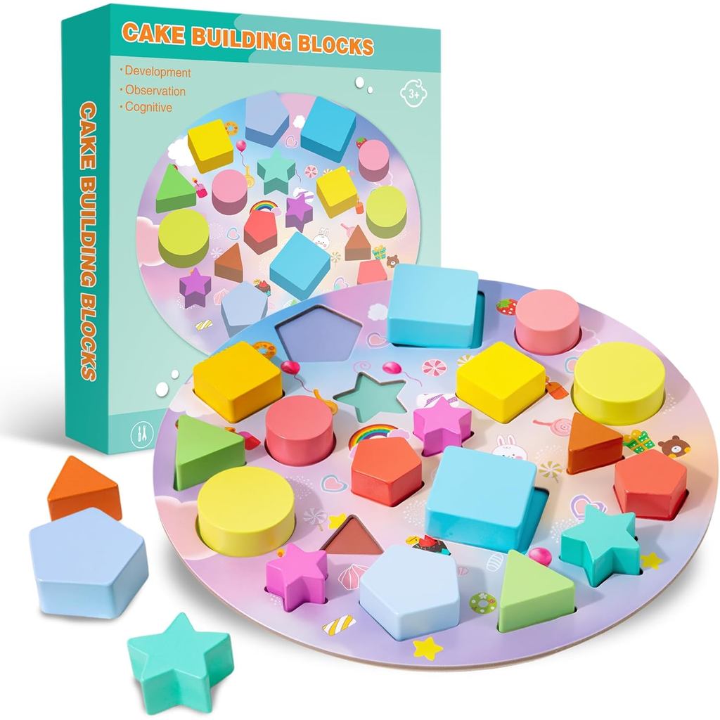 Sorting and Stacking Toy, Wooden Shape Sorter Puzzle for Kids 3+, Round ...