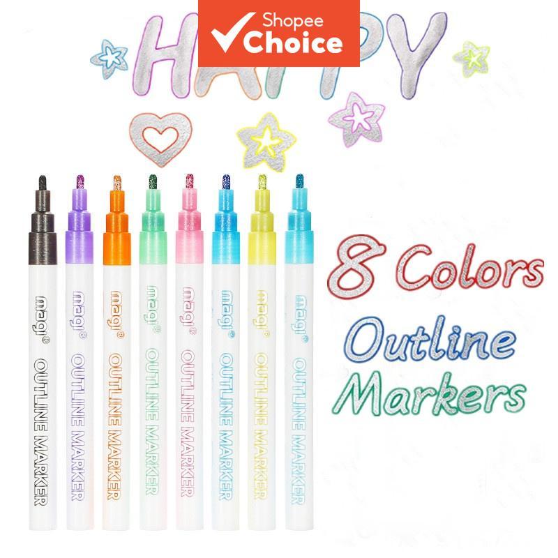 [Value Choice] 8 Colors Double Art Line Marking Pen Outline DIY/Text ...