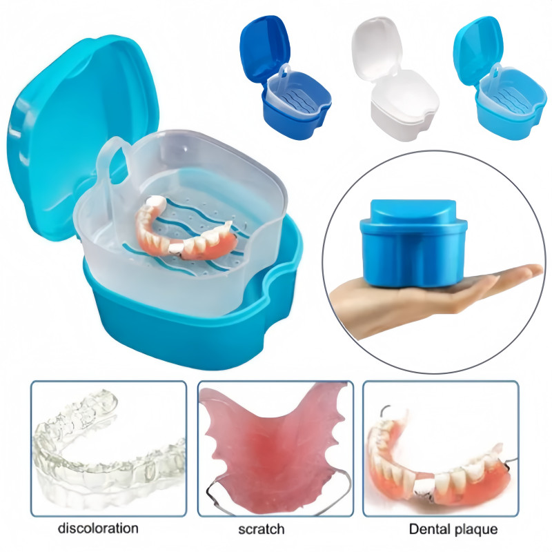 Denture Bath Box Case False Teeth Storage Box with Hanging Net ...