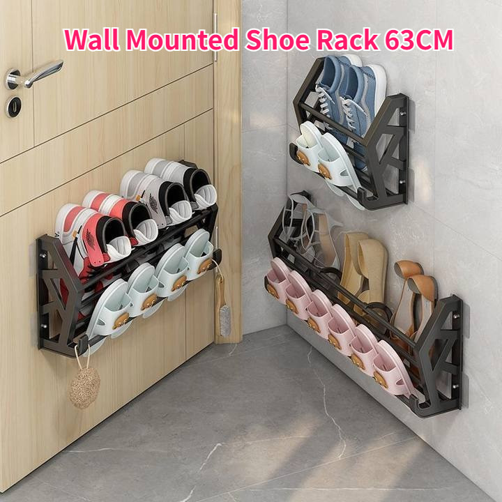 63CM Shoe Rack Wall Mounted Slipper Organizer 3 IN 1 Bathroom Kitchen ...