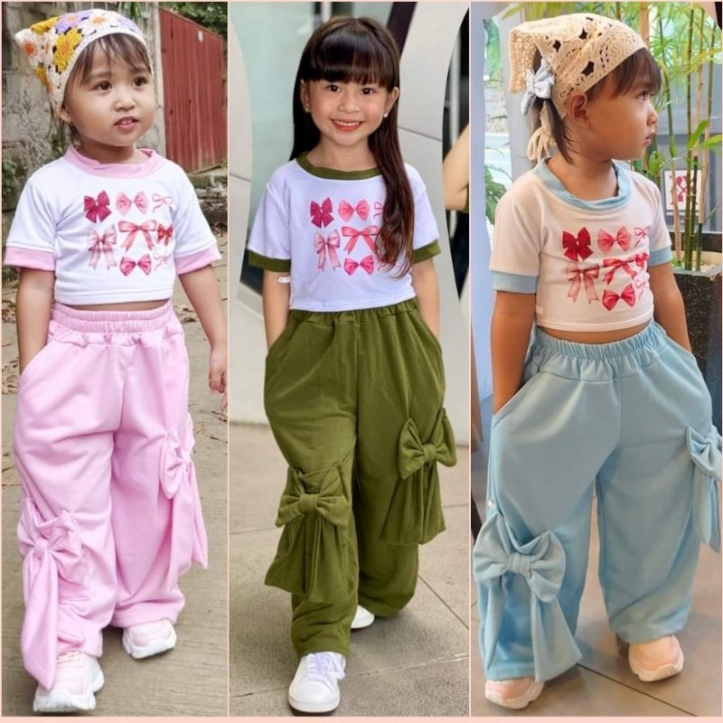 SMFH BINI Printed Ribbon Top and Cargo Ribbon Pants Terno Pambata ...