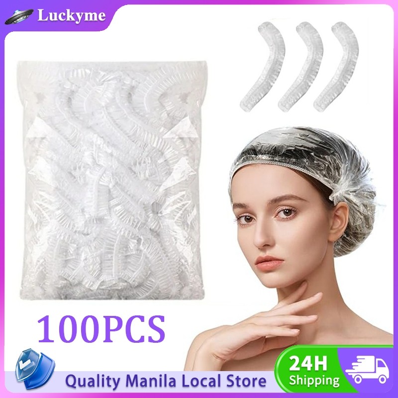 100pcs Transparent Disposable Shower Cap Waterproof Dustproof Hair Cap ...