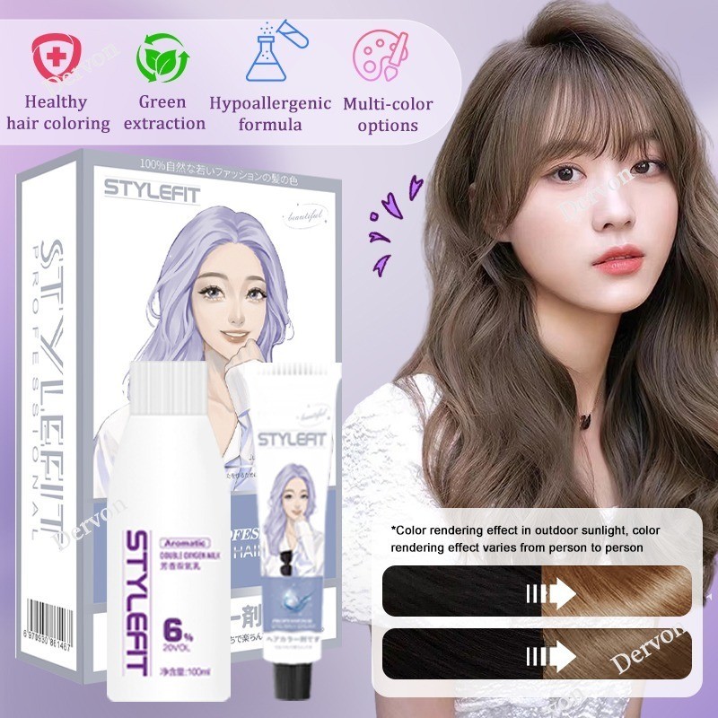 STYLEFIT Hair Color Permanent Milk Tea Ash 100ml Hair Dye with Oxidizer ...