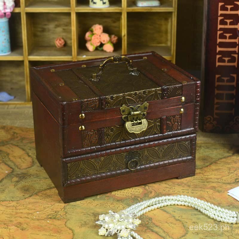 Wooden Dressing Box Chinese Style Storage Box Treasure Box with Lock ...