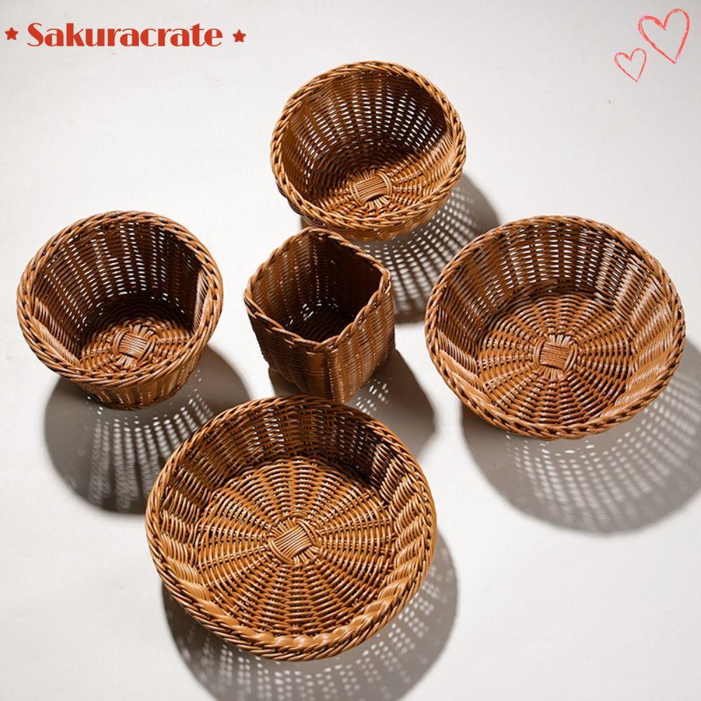 SAKURACRATE Bread Fruit Vegetables Basket, Household Hardness Rattan ...