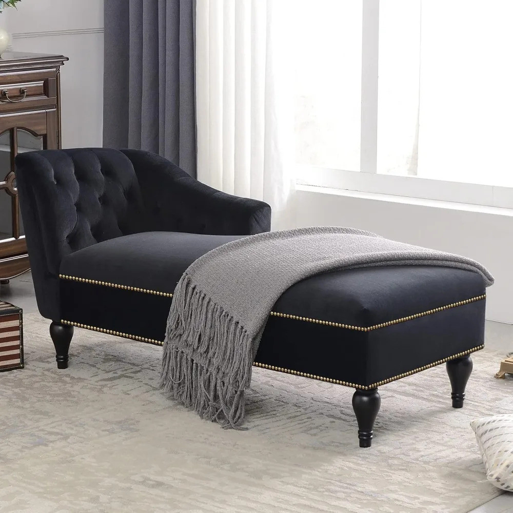 Velvet Chaise Lounge Chair With Nailheaded, Modern Tufted Velvet Long ...