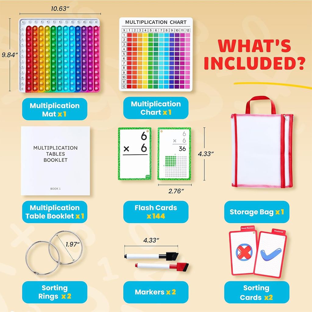 JoyCat Multiplication Flash Cards + Chart- 156 Hole Punched Math Game ...