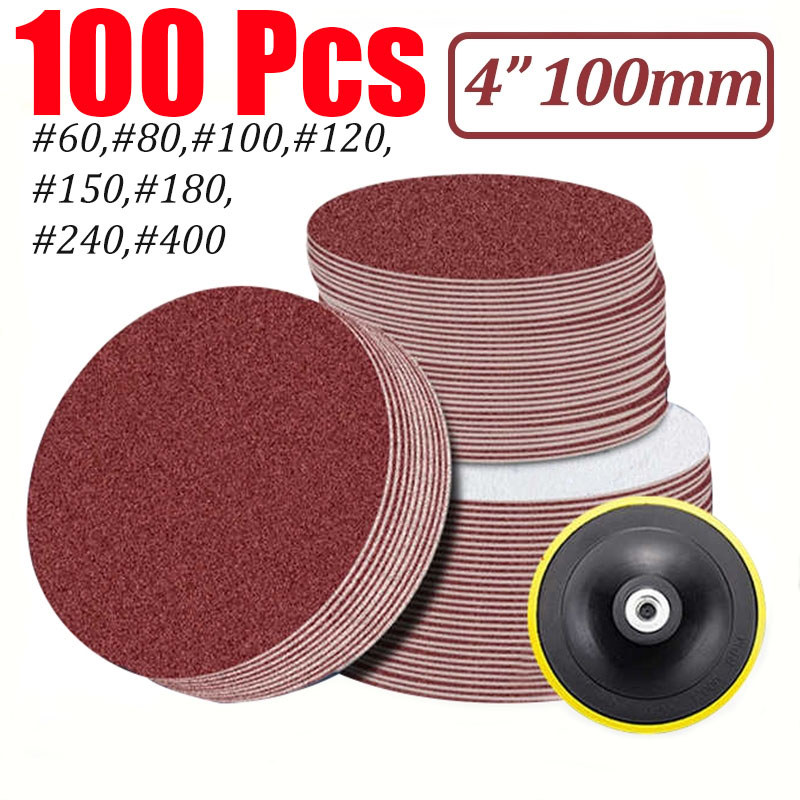 100pcs 4 inch Grinding Disc 100mm Sandpaper Abrasive Sand Paper Velcro ...