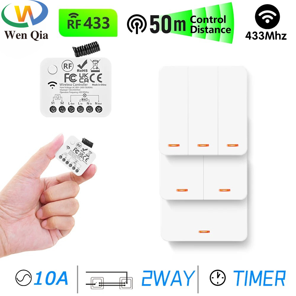 433MHz Wireless Remote Control Light Switch 110V 220V Receiver Use with ...