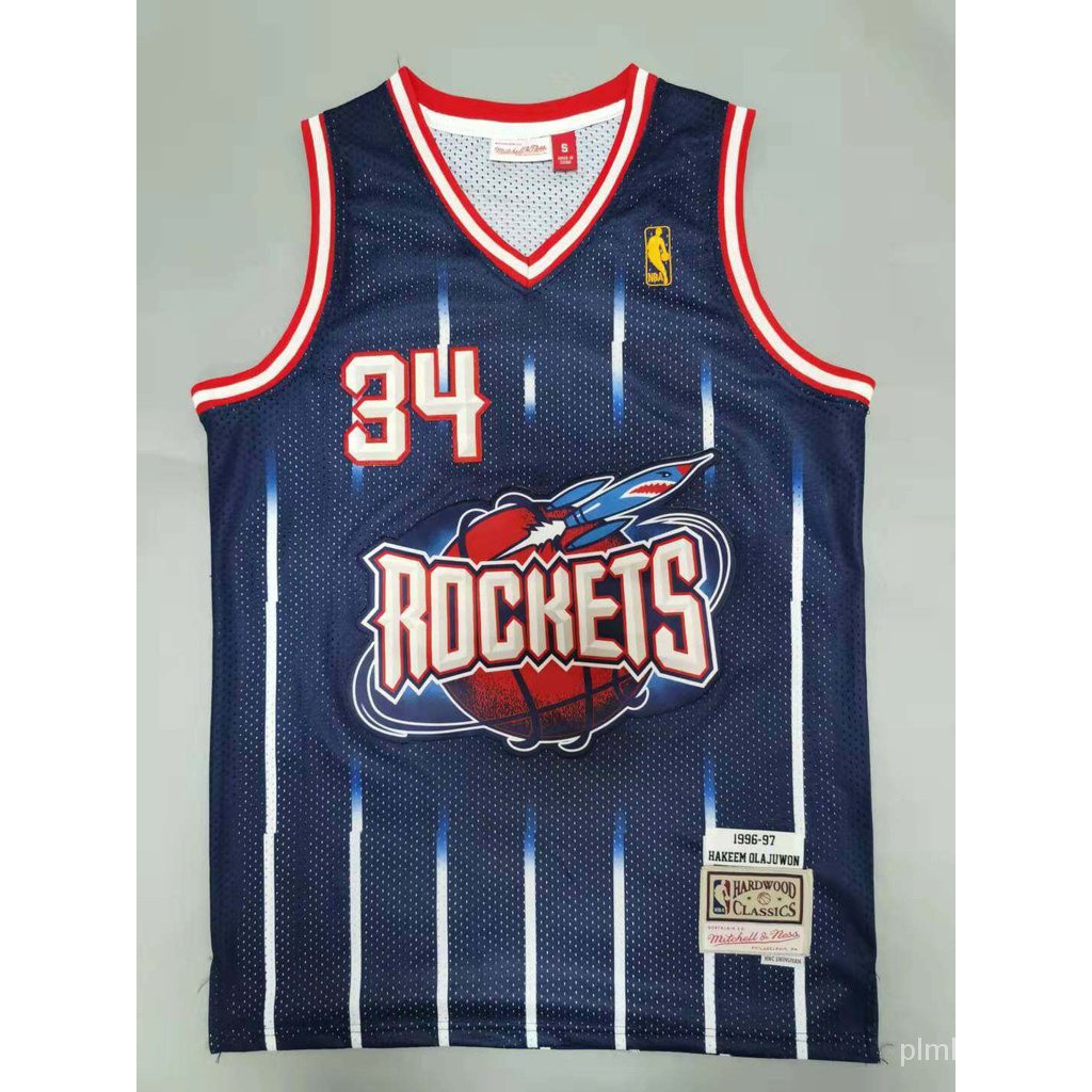 2025 Retro Mitchell & Ness Houston Rockets # 34 Hakeem Olajuwon Navy ...