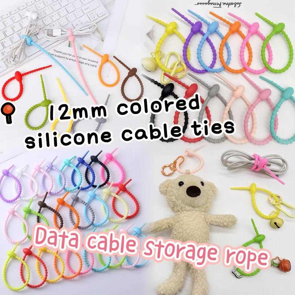 10 Pcs/lot 12mm Color Silicone Zip Ties Data Cables Storage Ropes ...