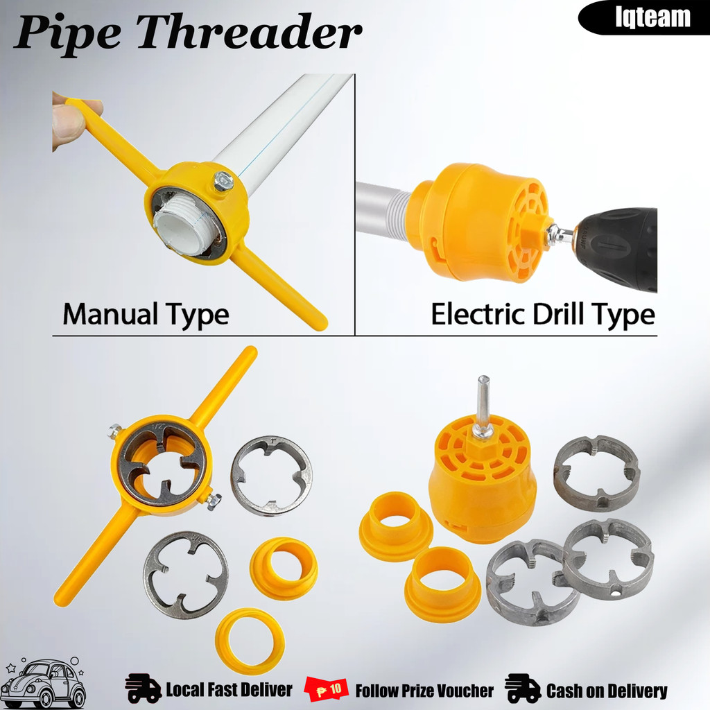 PVC Pipe Threading Kit with 3 Dies - Easy to Use with Electric Drill ...