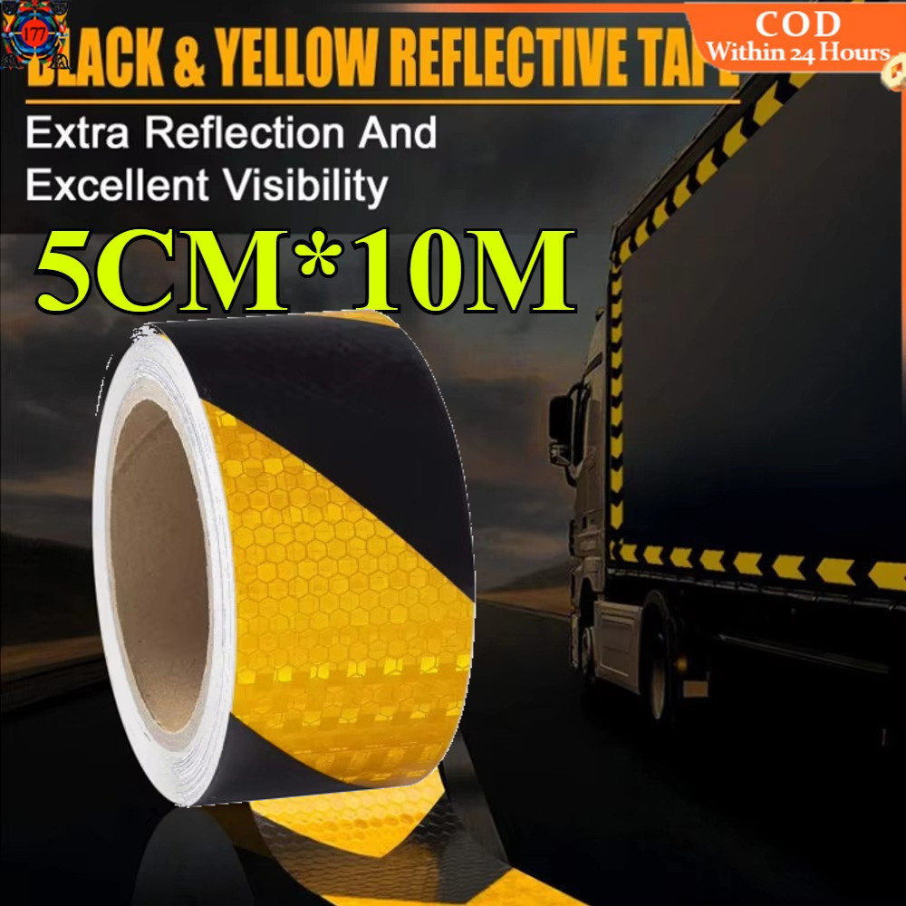 5cm*10M Warning Reflective Tape Black And Yellow Zebra Caution Tape ...
