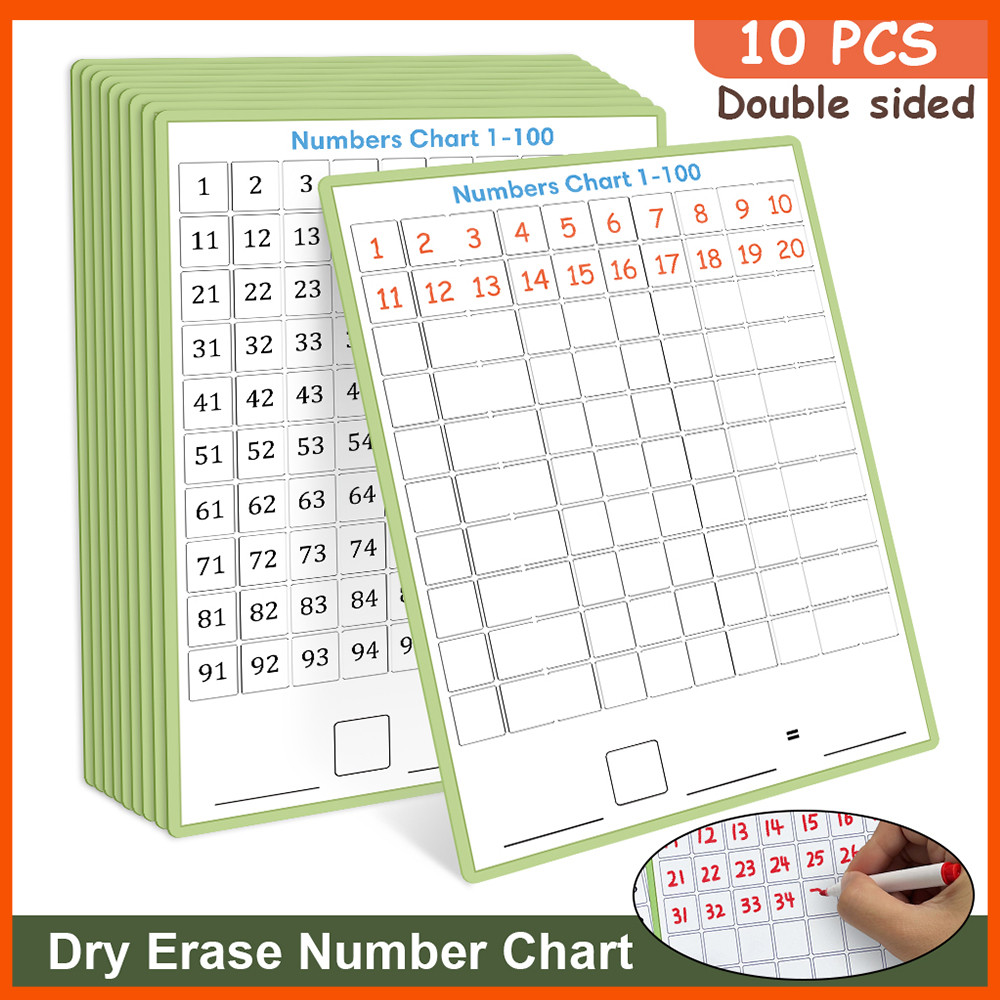 10 PCS Double-Sided Dry Erase Number Chart 1-100, Reusable Math ...