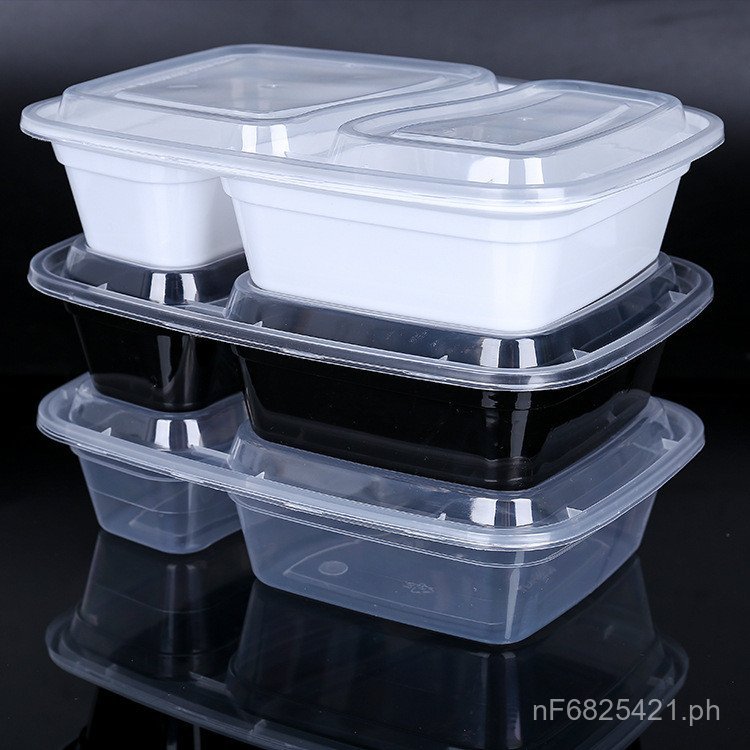 Two-Compartment Lunch Box Takeout Box Fast Food Bento Plastic Divider ...