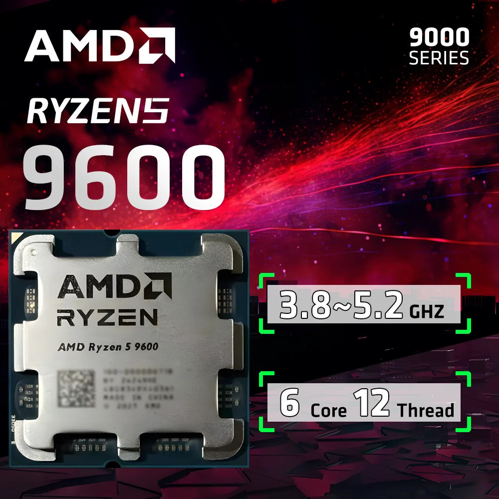 Ryzen 5 9600 R5 9600 5.2ghz 6-core 12-thread 4nm 38m Desktop Processor ...