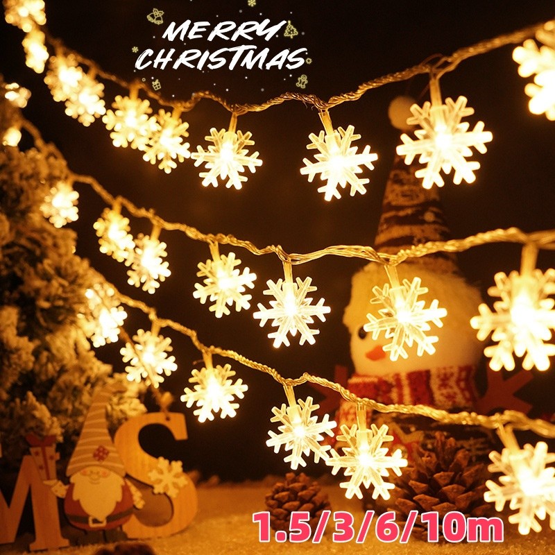 Christmas LED Snowflake Star Fairy Lights Outdoor Waterproof Party Home ...