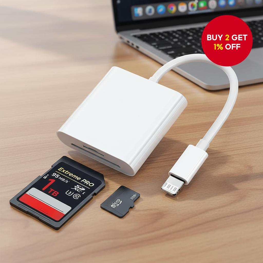 2-in-1 Type C & Lightning Card Reader for iPad, iPhone, Tablet, TF, SD ...