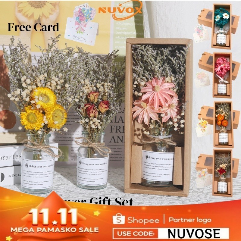 Photo inspiration: Picture Idea: 5 Type Dried Flower Gift Set With Glass Bottle Card