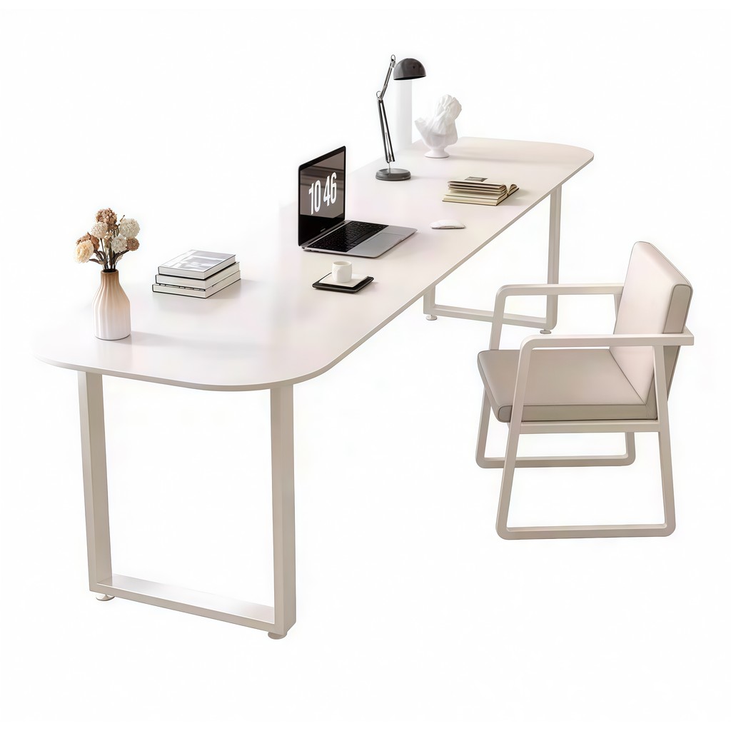Cream Style Pure White Rock Board Long Office Desk Floating Sense ...