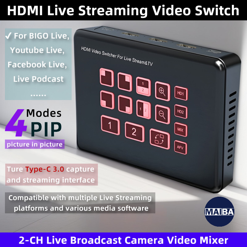 Dual HDMI Live Streaming Video Switch 2-CH Live Broadcast Camera Video ...