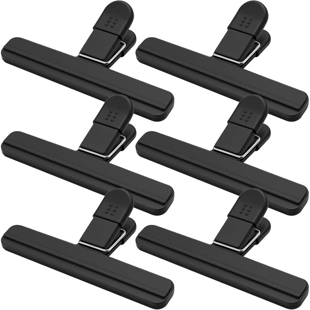 OWLKELA Chip Clips, 6 Pack Black Wide Open Bag Clips for Food Storage ...