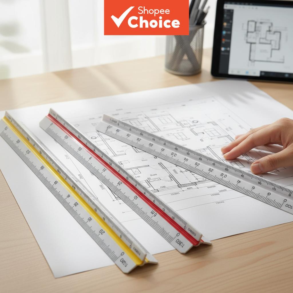 12 Inch Triangle Scale Ruler, Low, Medium, High Scale Measurements ...