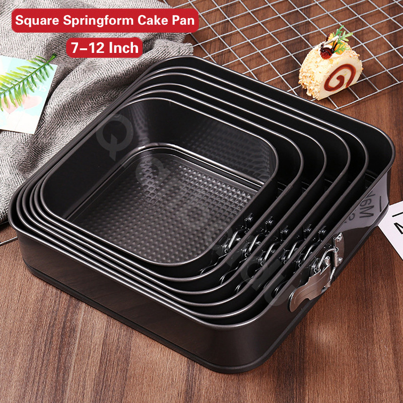 Square Springform Cake Pan Set - 7-12 Inch Non-Stick Carbon Steel Baking Molds (Easy Release/Clean)
