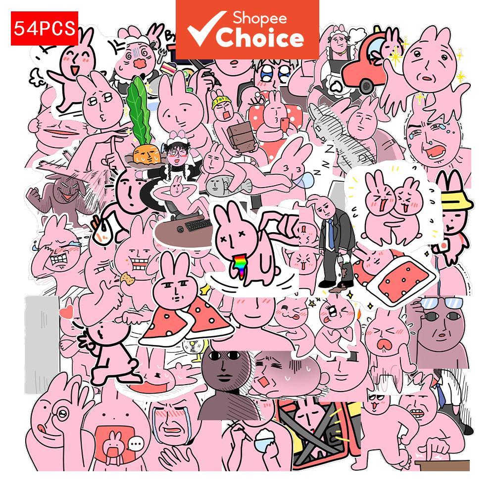 Funny pink rabbit character meme 54pcs waterproof sticker for laptop ...