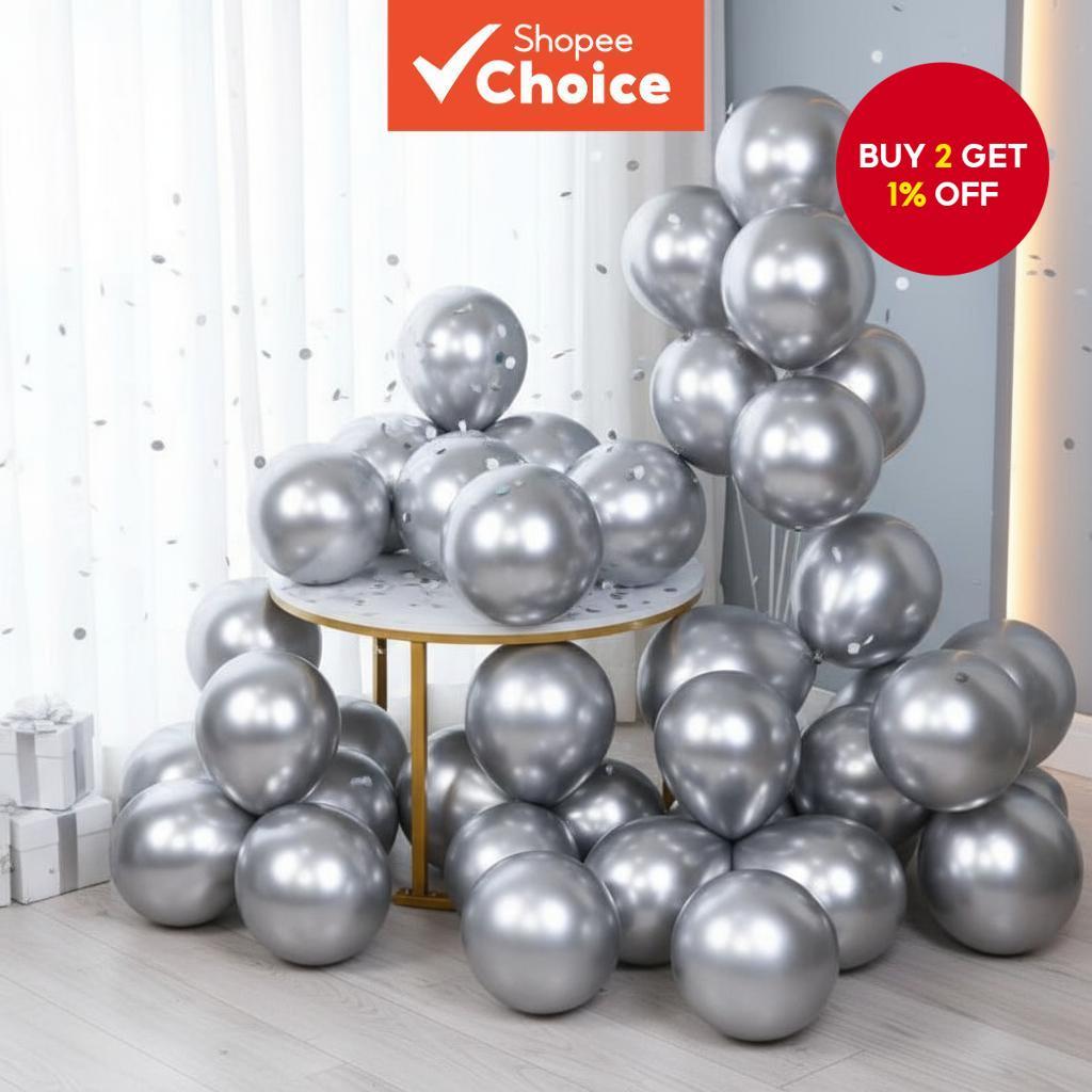 100-Piece 10-Inch Chrome Metallic Latex Balloon Set for Party, Birthday ...