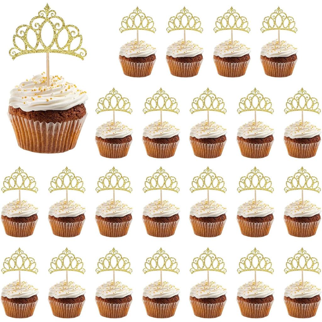 24Pcs Crown Cupcake Toppers Glitter Queen Crown Cupcake Picks for Queen ...