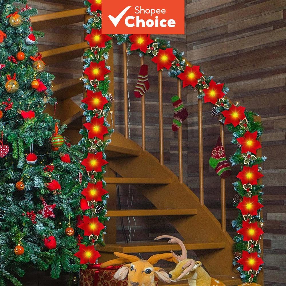 2m10 LED Christmas Poinsettia Flowers With Light Decorations Garland ...