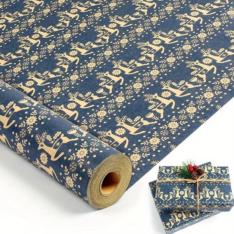 SEMEBY Christmas Wrapping Paper Roll Navy Blue Kraft Wrapping Paper ...