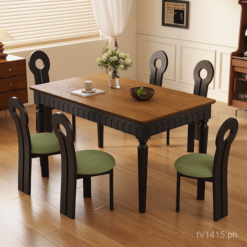 Vintage Dining Table Set Solid Wood Small Apartment Simple Home French ...