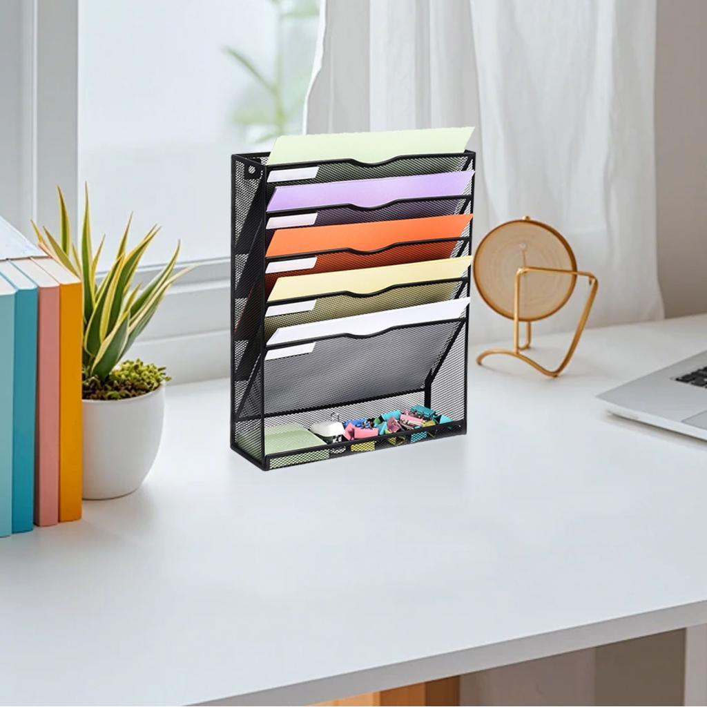 dsubuy Desk File Organizer Mesh 5 Tier Hanging Wall Mount Document ...